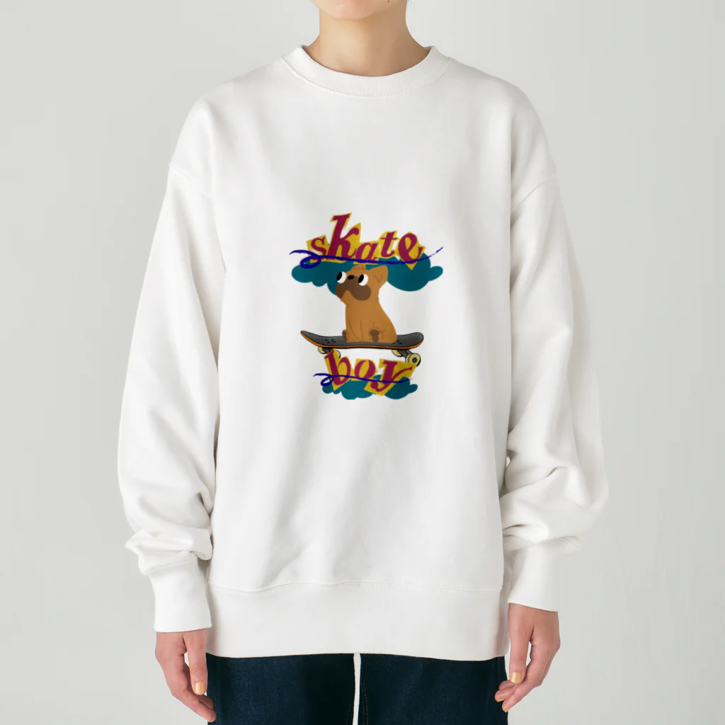 sloth_giraffeのスケートボードするワンコ Heavyweight Crew Neck Sweatshirt