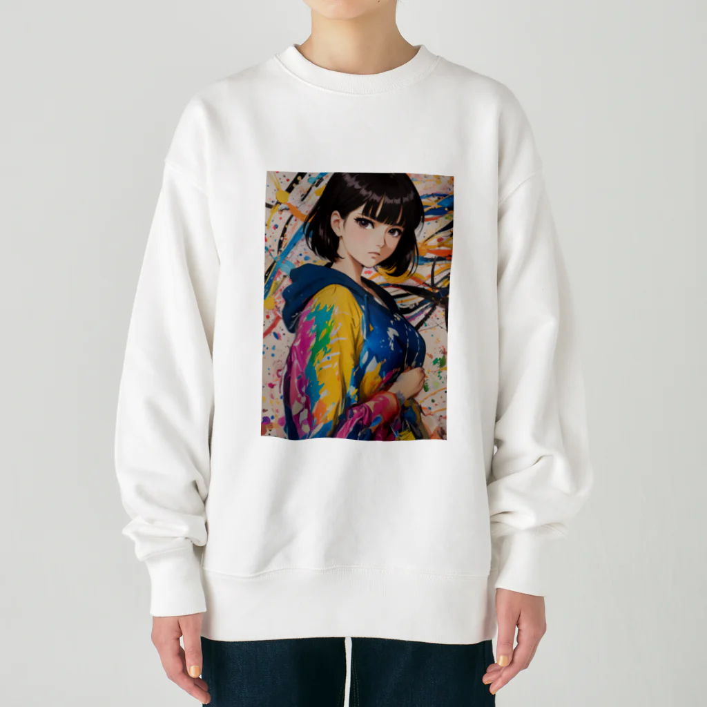 80s pop anime artの彼女はみなぎるエネルギーと魅力を放つ Heavyweight Crew Neck Sweatshirt