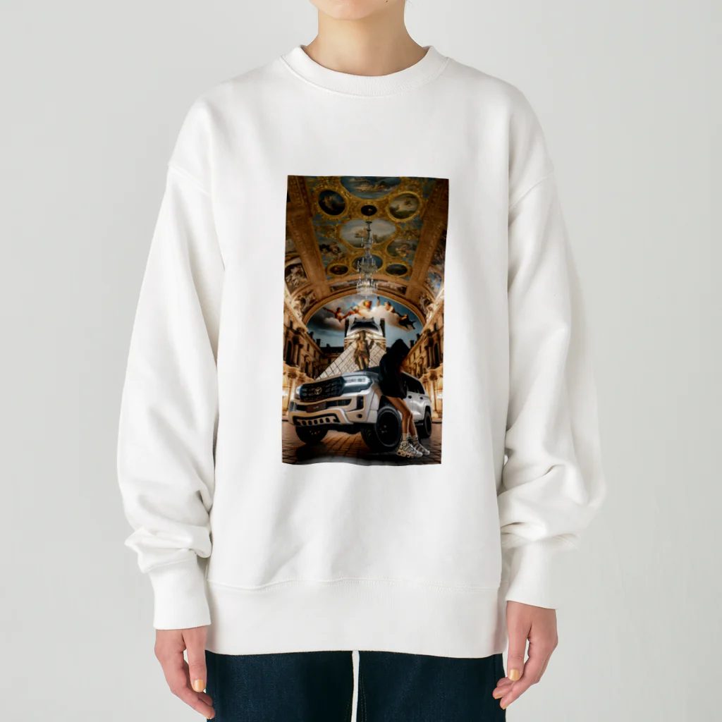 ブラックホワイトの美術館車 Heavyweight Crew Neck Sweatshirt