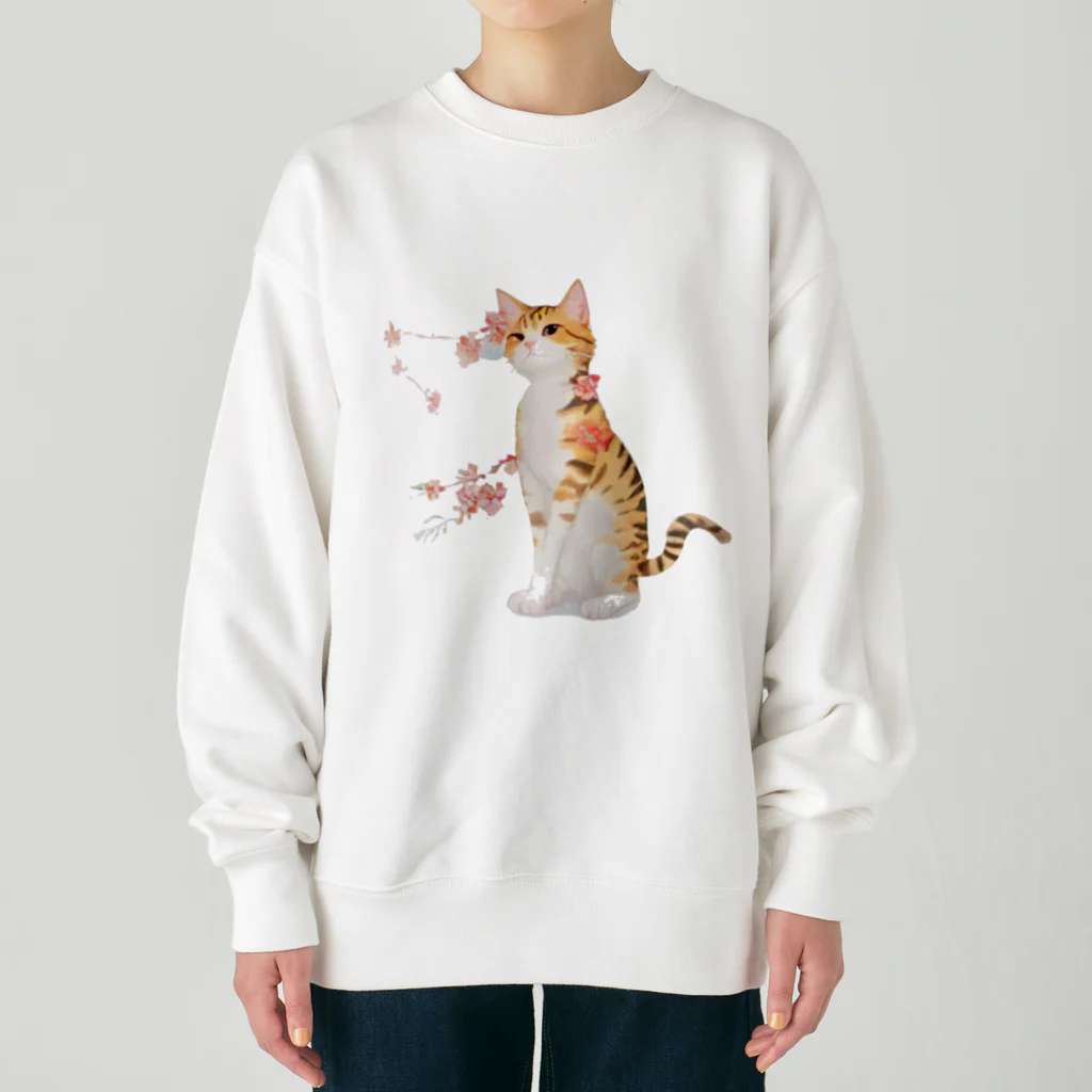 姫とすずり。の花となるねこ Heavyweight Crew Neck Sweatshirt