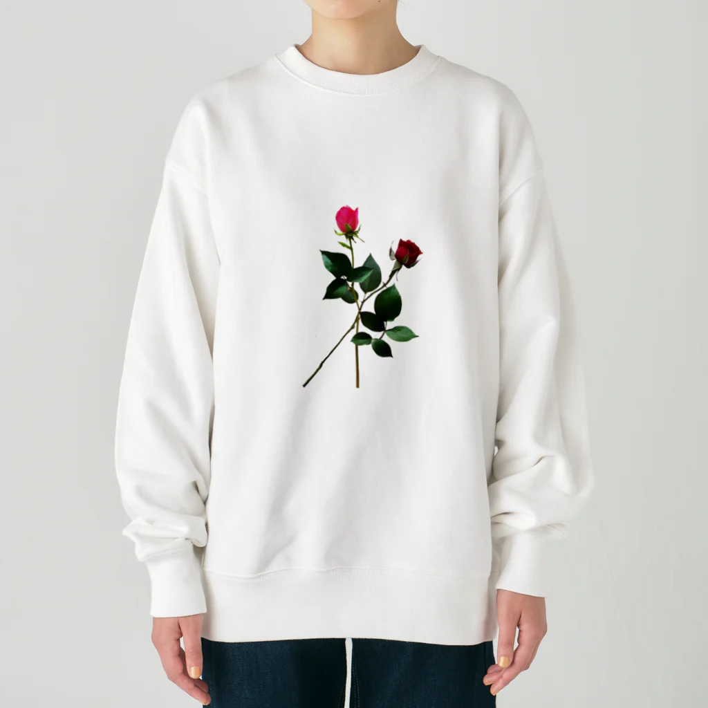 24_Redpink  visual calendarのRedpink_two roses Heavyweight Crew Neck Sweatshirt