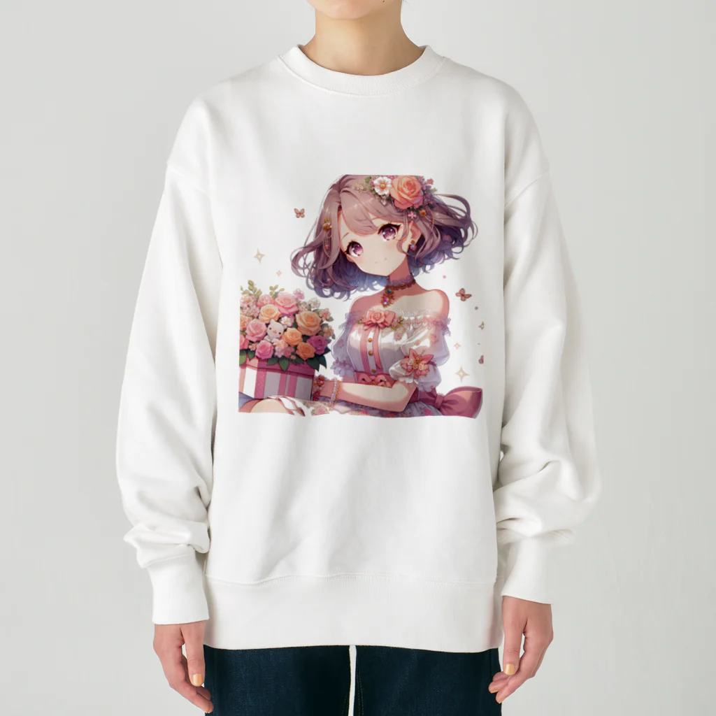 raio-nの春の花畑と少女 Heavyweight Crew Neck Sweatshirt