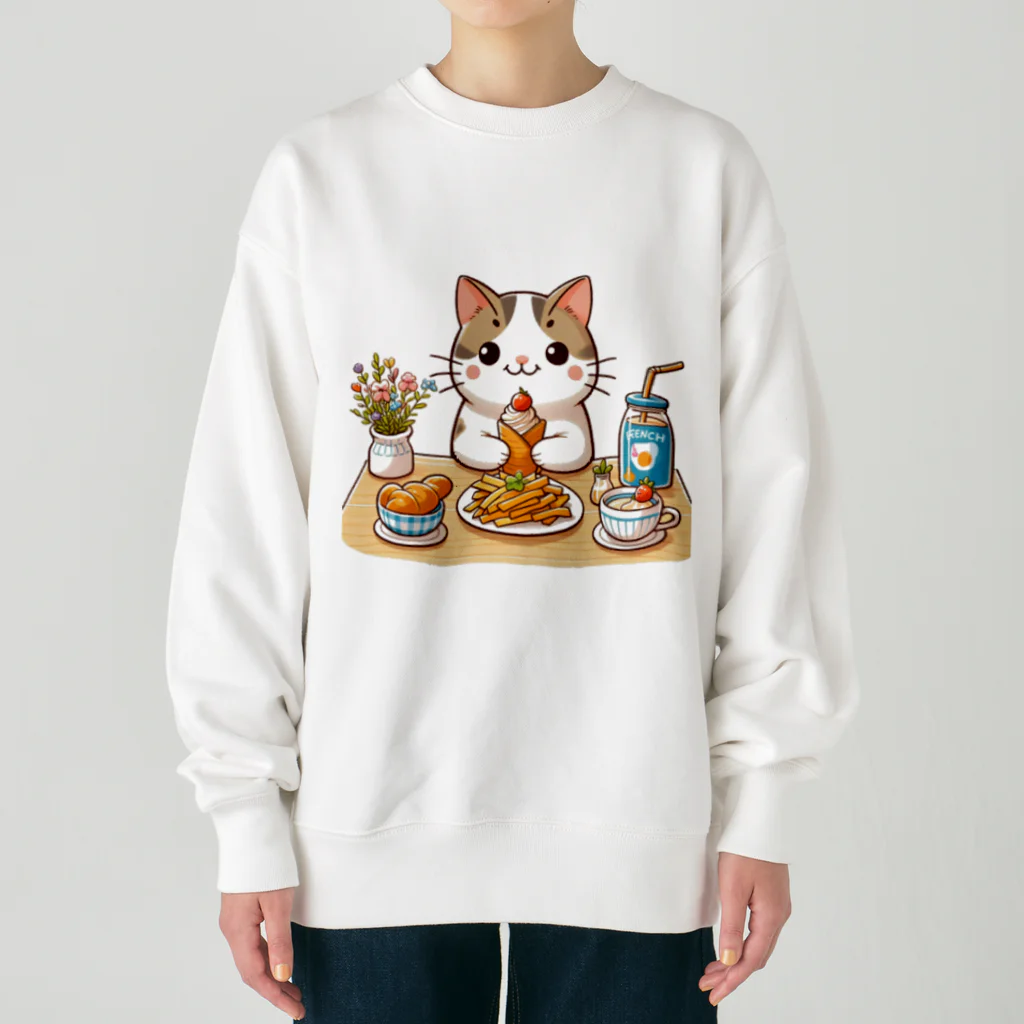 zuuu-の猫くんの豪華なカフェごはん♪ Heavyweight Crew Neck Sweatshirt