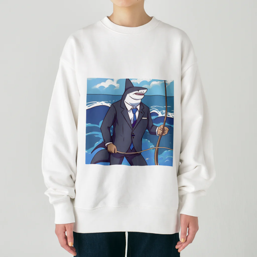 桜猫店-sakuraneko-のサメ君リクルートする Heavyweight Crew Neck Sweatshirt