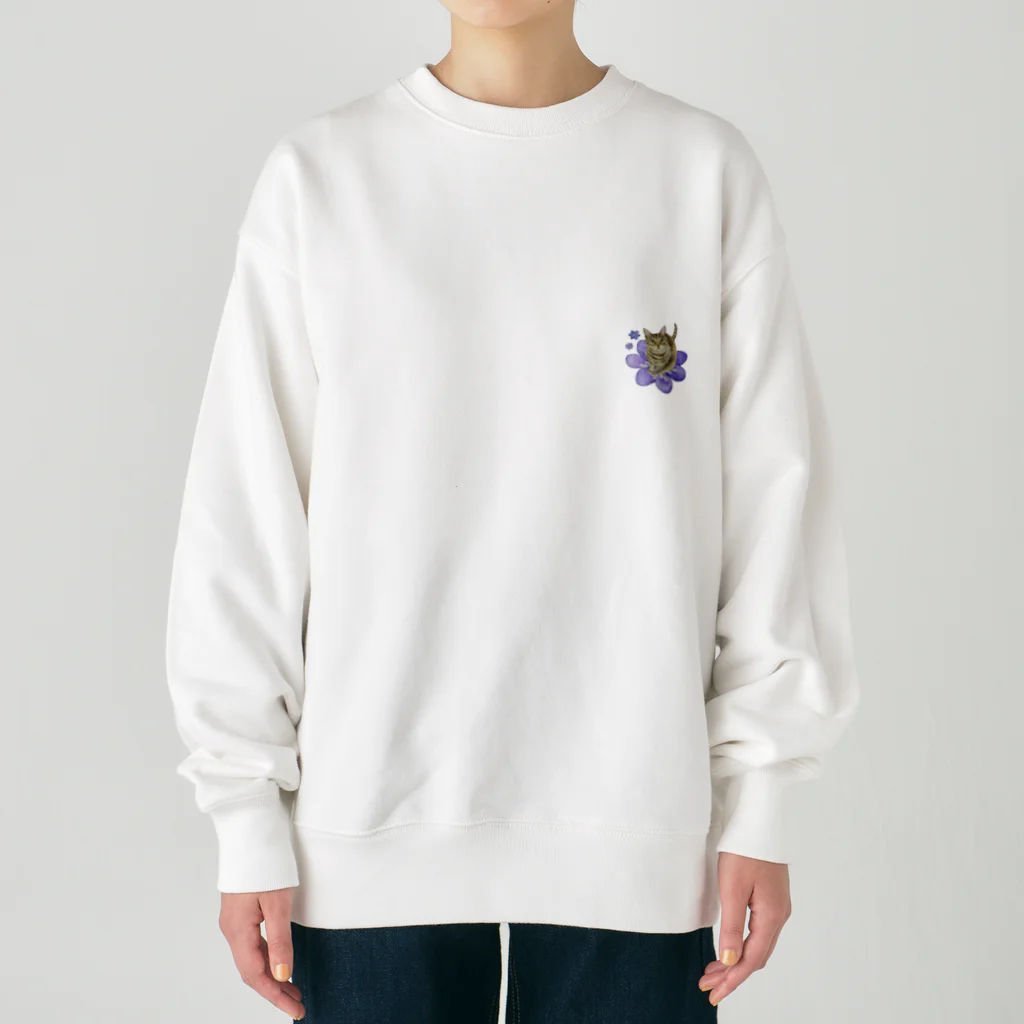 猫が好きすぎる絵描き　キジシマ ミキのキジトラくんミスミソウに乗る Heavyweight Crew Neck Sweatshirt