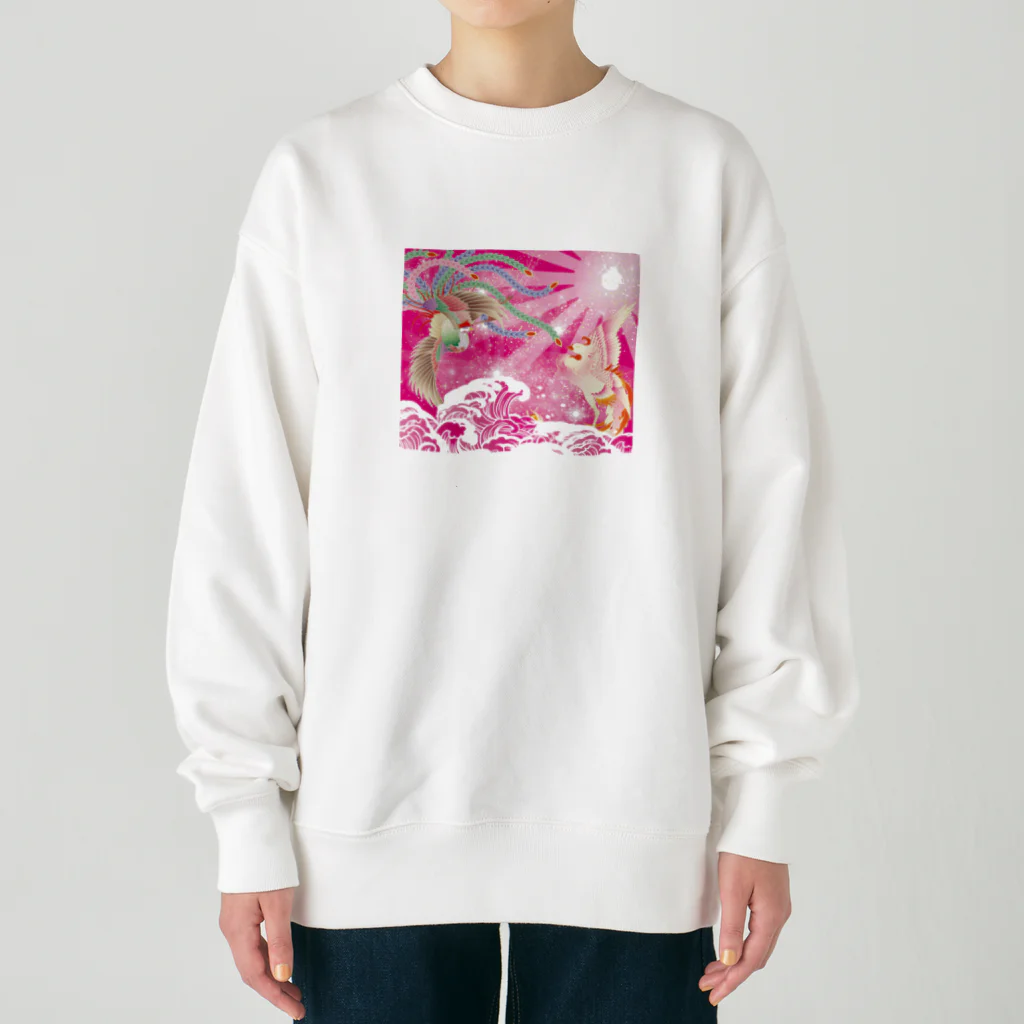 大漁旗　和柄のshopのピンク鳳凰　波　和柄 Heavyweight Crew Neck Sweatshirt