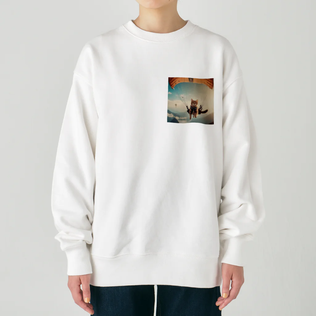 cat(゜))<<のパラシュートする猫 Heavyweight Crew Neck Sweatshirt