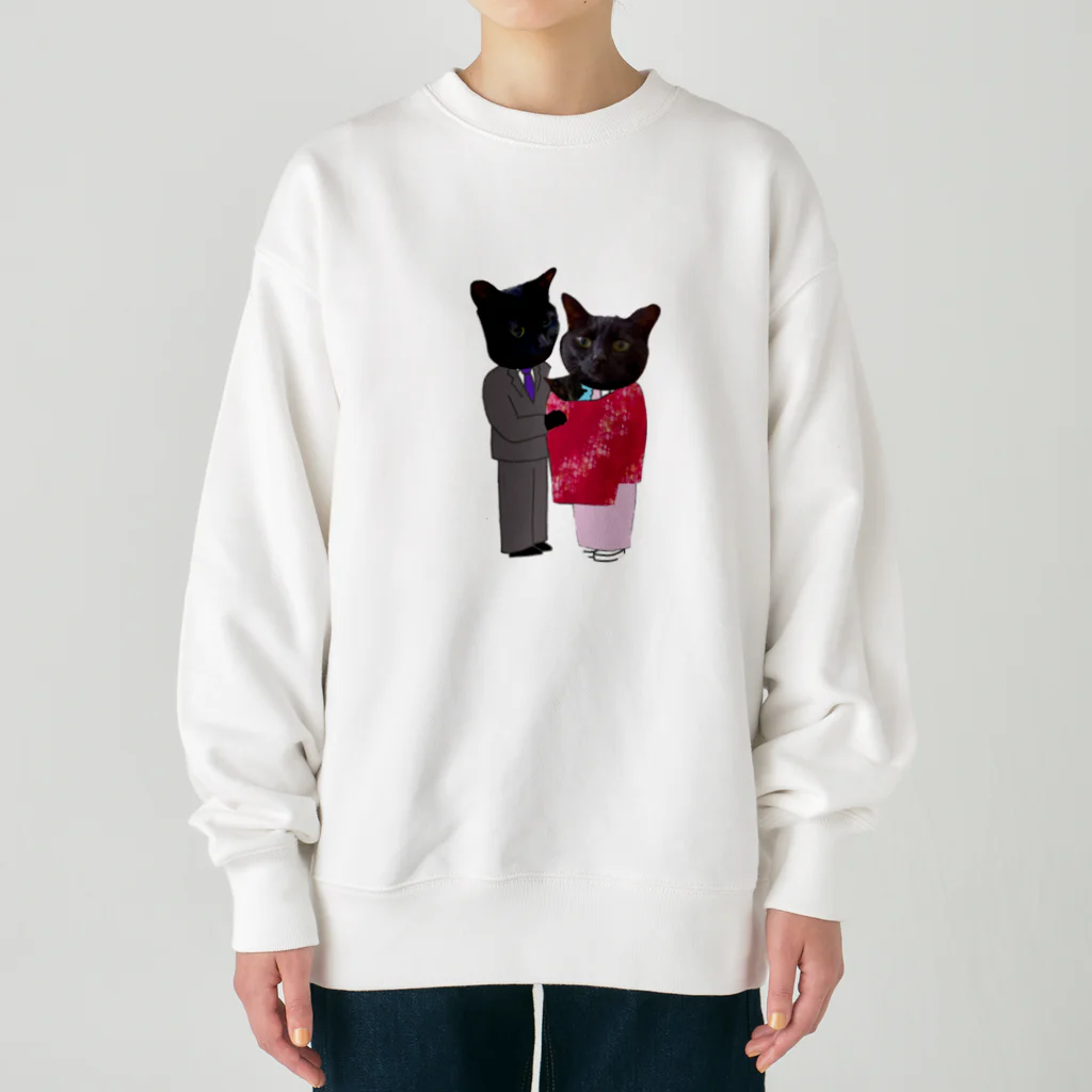 Parallel_merchの黒猫の親子 Heavyweight Crew Neck Sweatshirt