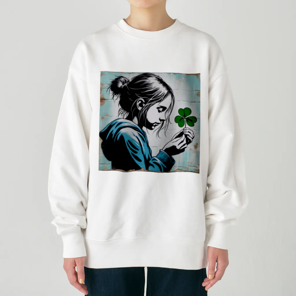 mihhyの三つ葉のクローバーでさえ、祈る少女 Heavyweight Crew Neck Sweatshirt