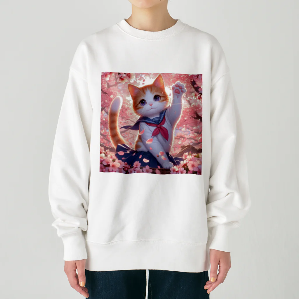 ParadigmStar　パラダイムスターの桜咲く華の学生猫 hana Heavyweight Crew Neck Sweatshirt