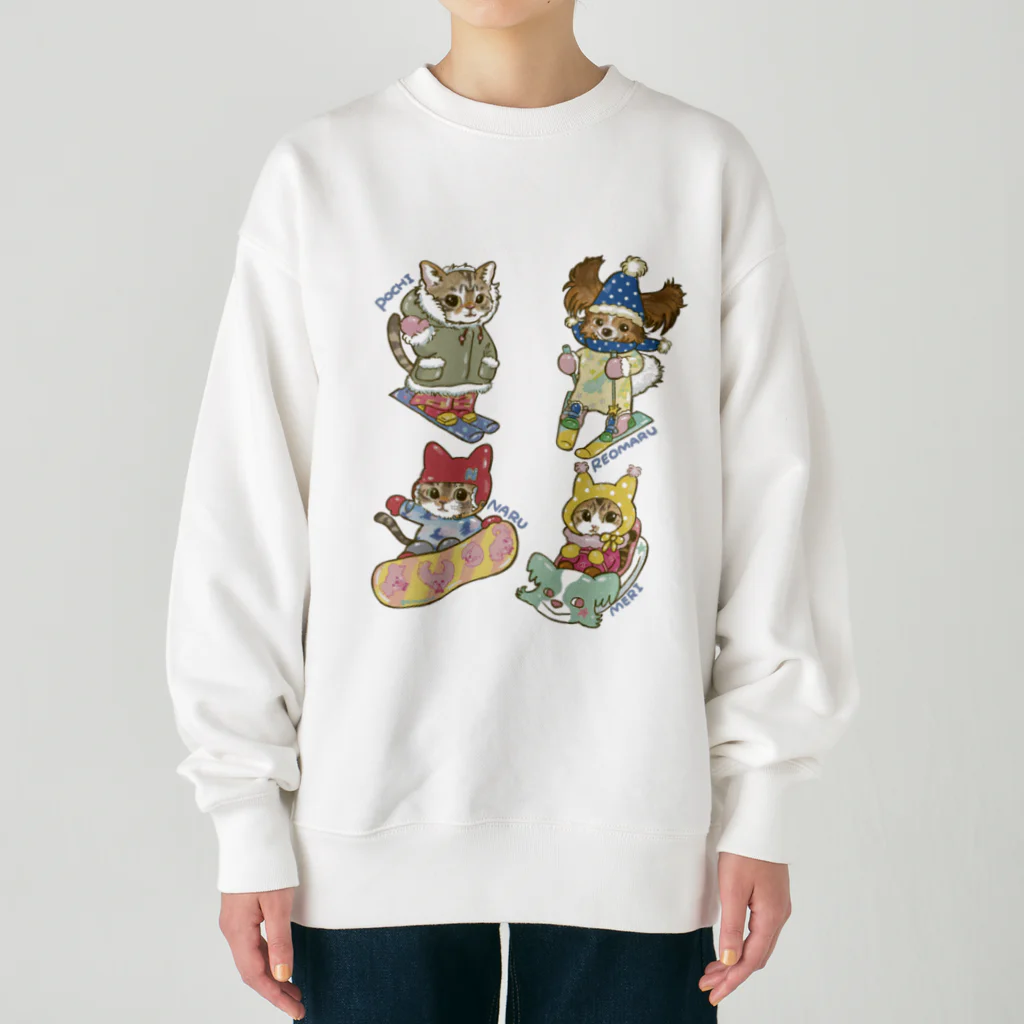 猫のきぬくんのお店のれおまるくん一家　雪山ツアー Heavyweight Crew Neck Sweatshirt