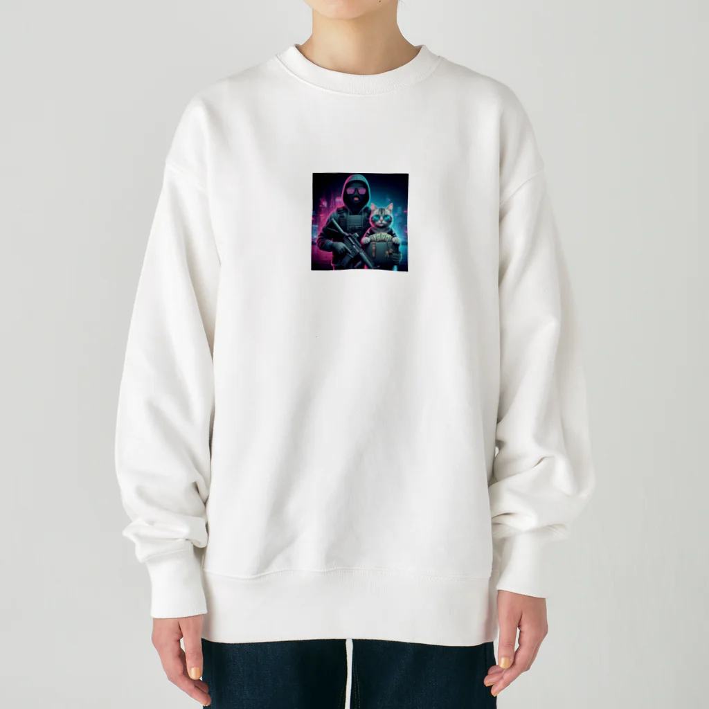 はまみるの宇宙警察と猫 Heavyweight Crew Neck Sweatshirt