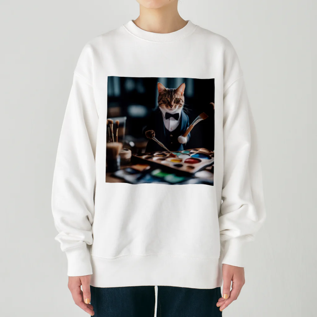 Koroniumの一匹の個性的な猫が絵筆を握っています Heavyweight Crew Neck Sweatshirt