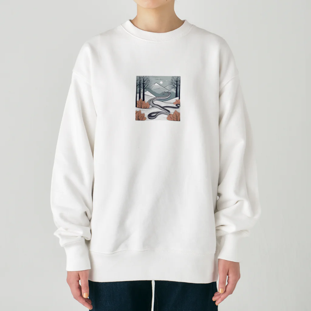 Sunbathingの冷たい風に揺れる樹木の中で冬の美しさに感動して喜んでいる蛇 Heavyweight Crew Neck Sweatshirt