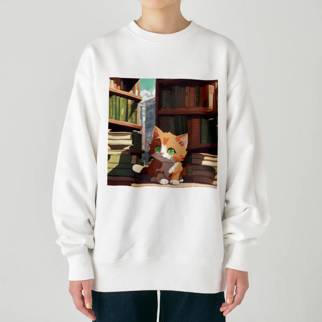 yoiyononakaの茶猫と本の部屋 Heavyweight Crew Neck Sweatshirt