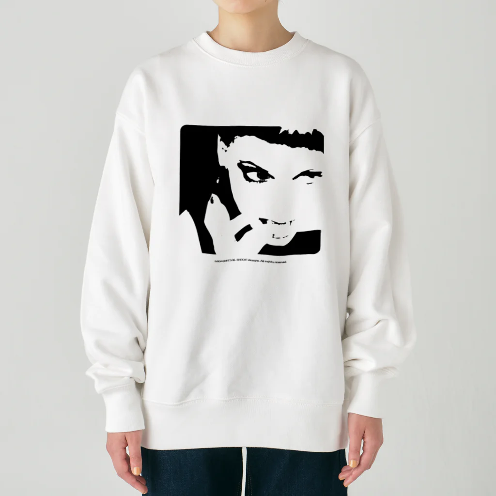 ファンシーTシャツ屋のクールでかっこいい女性の顔のシルエット Heavyweight Crew Neck Sweatshirt