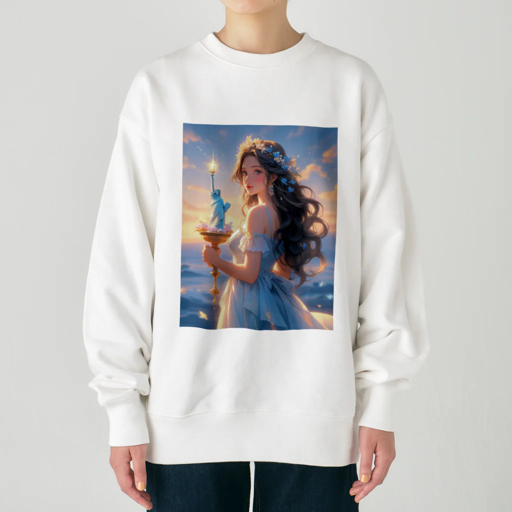 CHIKUSHOの自由の女神のミニチュアを持つ少女 Heavyweight Crew Neck Sweatshirt