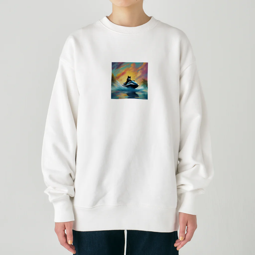 namahage1975のじぇっとすきーをするねこ Heavyweight Crew Neck Sweatshirt