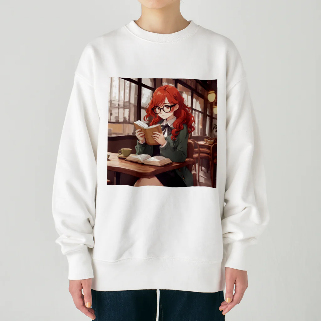 プリンゴブリンの赤毛の読書メガネさん Heavyweight Crew Neck Sweatshirt