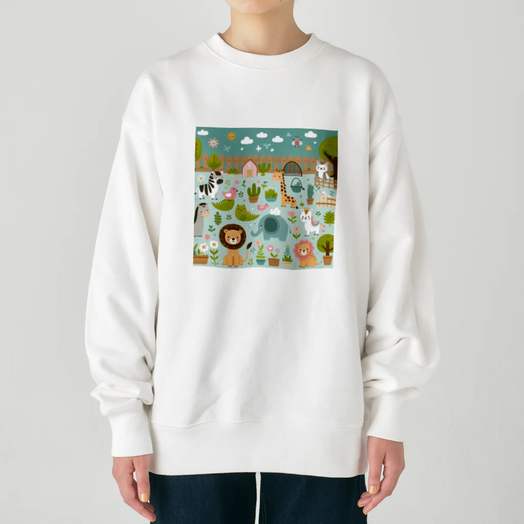 ニューライフマサラショップのワクワク動物園の愉快な仲間たち♪ Heavyweight Crew Neck Sweatshirt