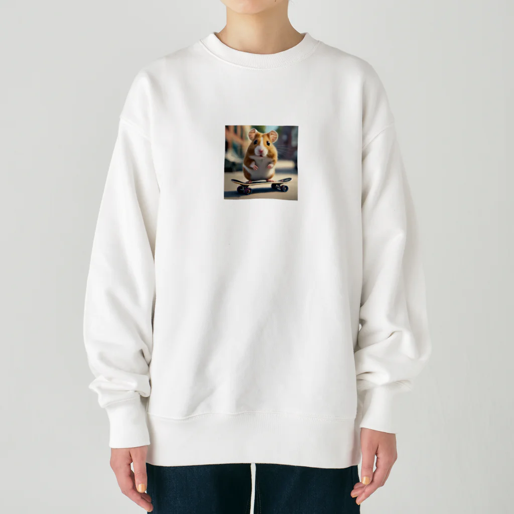 スケートボード、変な癖シリーズのスケボーに乗るハムスター Heavyweight Crew Neck Sweatshirt