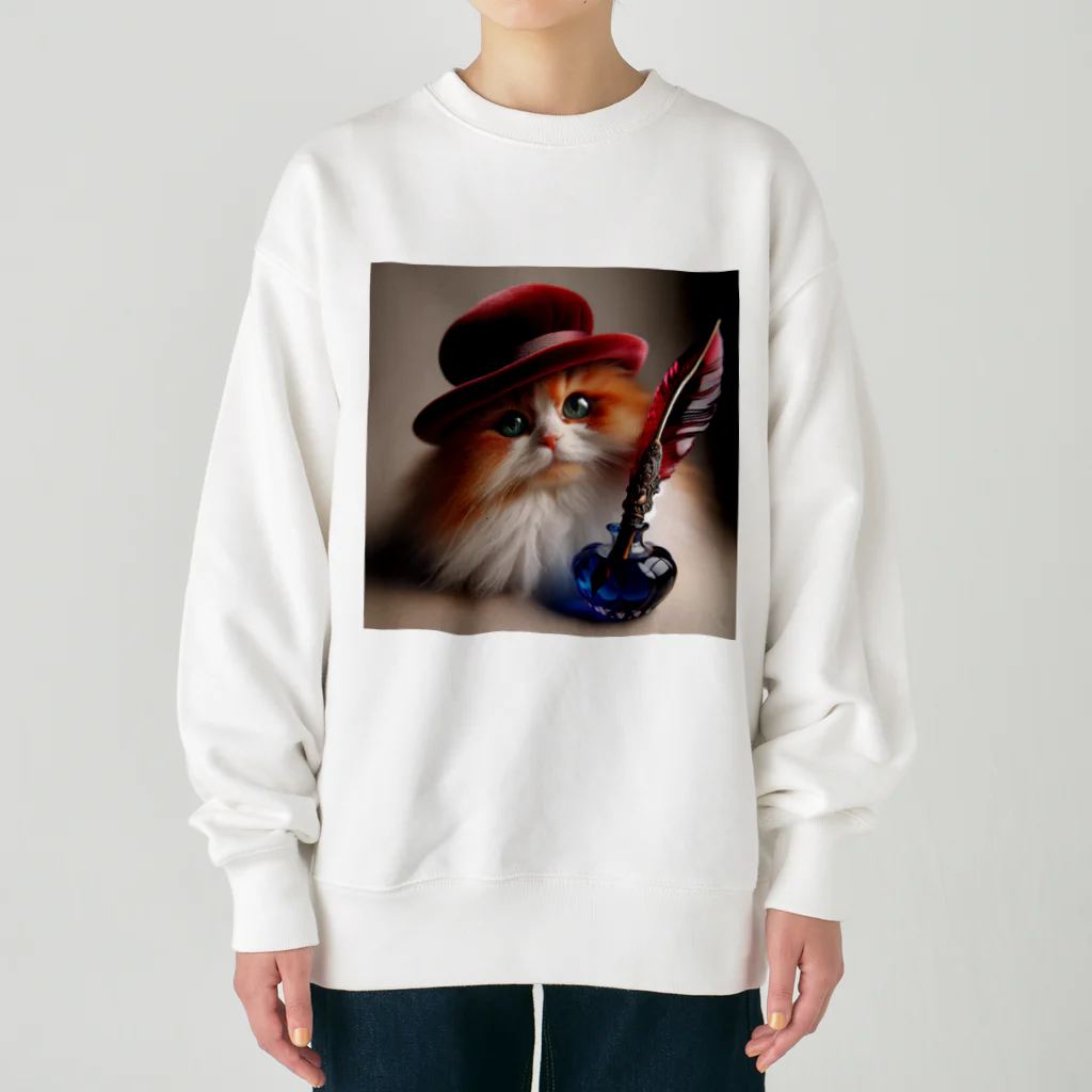 neko_shopの羽ペン猫作家 Heavyweight Crew Neck Sweatshirt