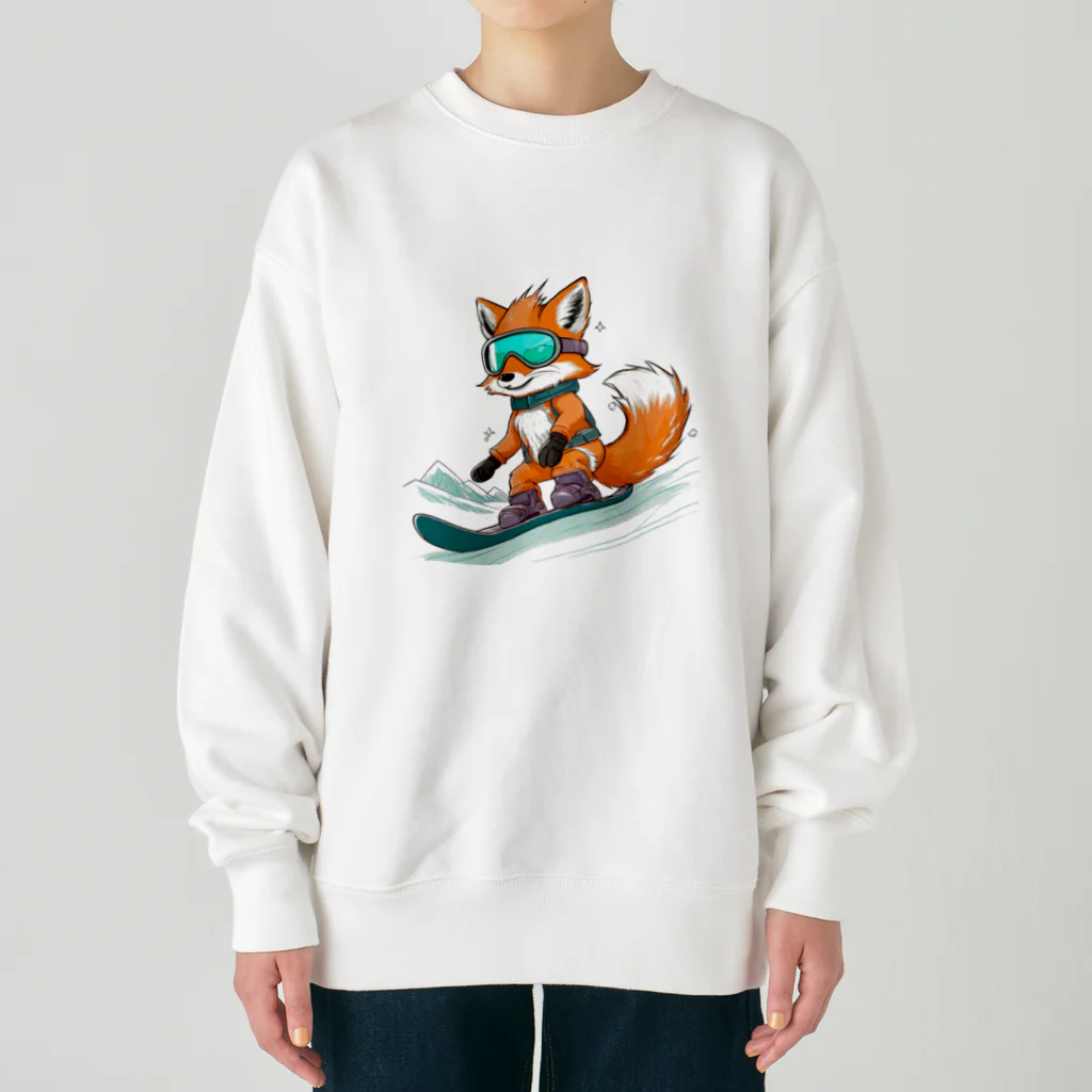 まるアニマル　のスノーボード　キツネ Heavyweight Crew Neck Sweatshirt