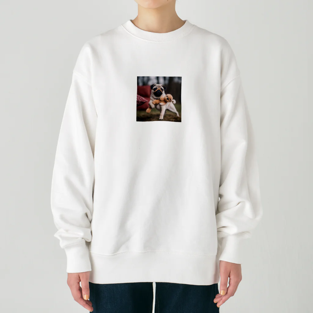 ODDS-345のぬいぐるみと格闘するパグ Heavyweight Crew Neck Sweatshirt