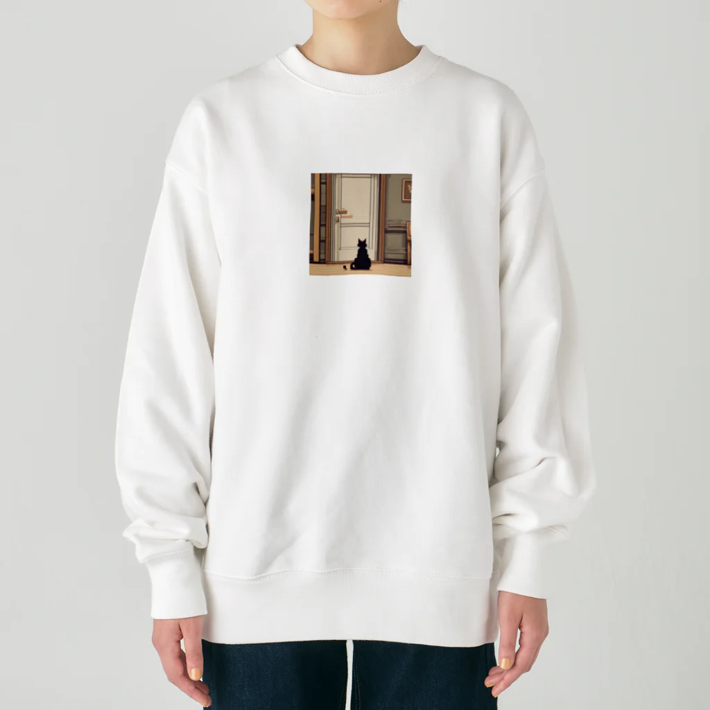 masaのドアの前で待っている猫 Heavyweight Crew Neck Sweatshirt