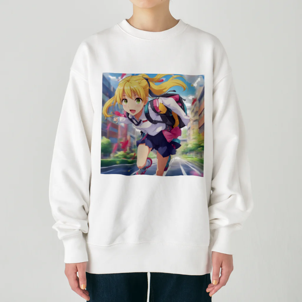 アニメ好きの野生味溢れる店J JK専門店の元気はつらつな、金髪ポニーテールJK Heavyweight Crew Neck Sweatshirt