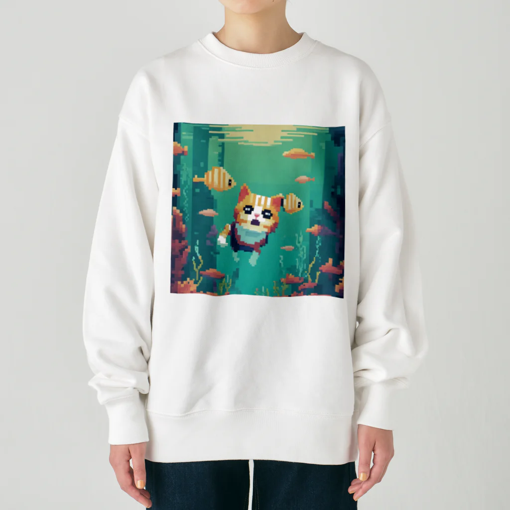 ksks_5386の水中をもぐる猫 Heavyweight Crew Neck Sweatshirt