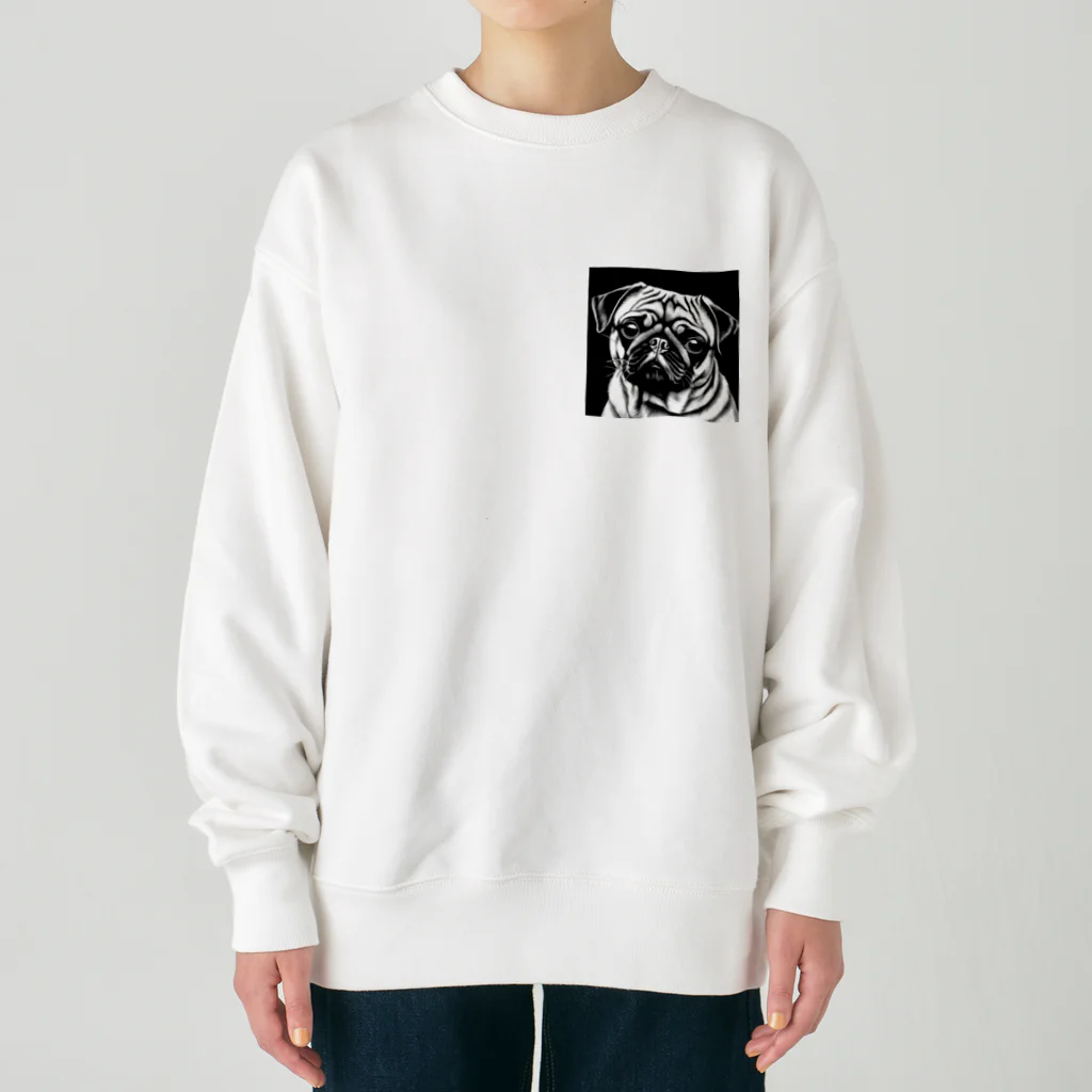 tune1014の水墨画調のパグ Heavyweight Crew Neck Sweatshirt