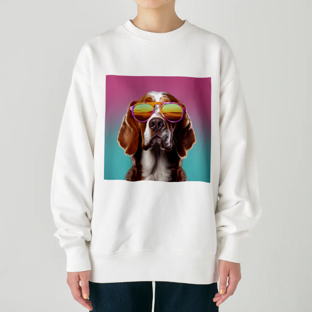 AQUAMETAVERSEのサングラスをかけた、かわいい犬 Marsa 106 Heavyweight Crew Neck Sweatshirt