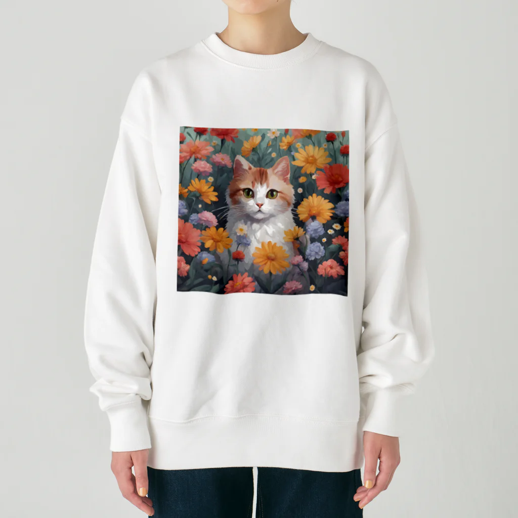 FLOWERアニマルのロココFLOWERキャットコスモス Heavyweight Crew Neck Sweatshirt