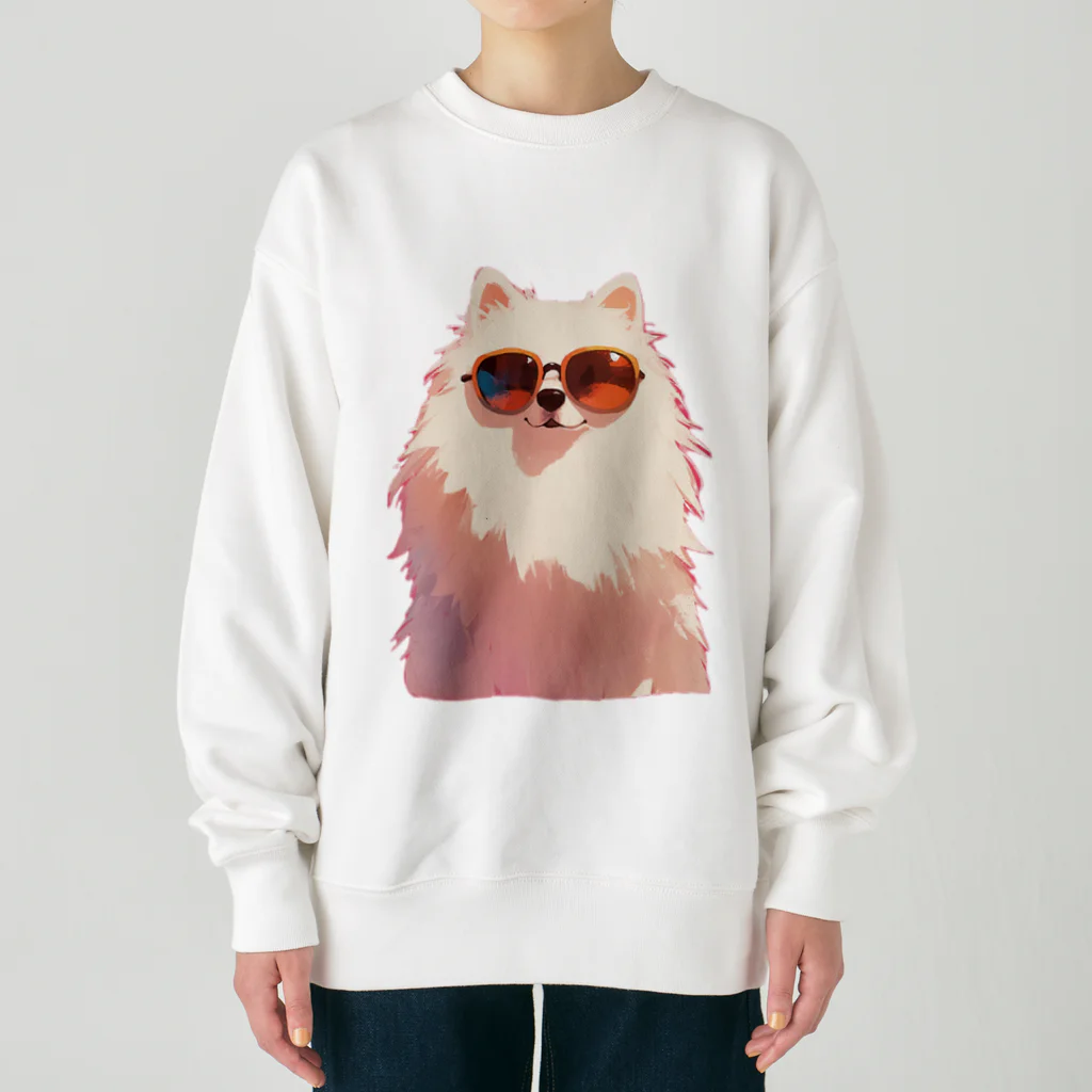 AQUAMETAVERSEのサングラスをかけた、かわいい犬 Marsa 106 Heavyweight Crew Neck Sweatshirt