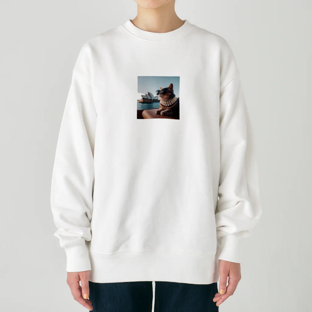 jkmurataのパールネックレス大好きなカッコいいねこがシドニーオペラハウス前にて Heavyweight Crew Neck Sweatshirt