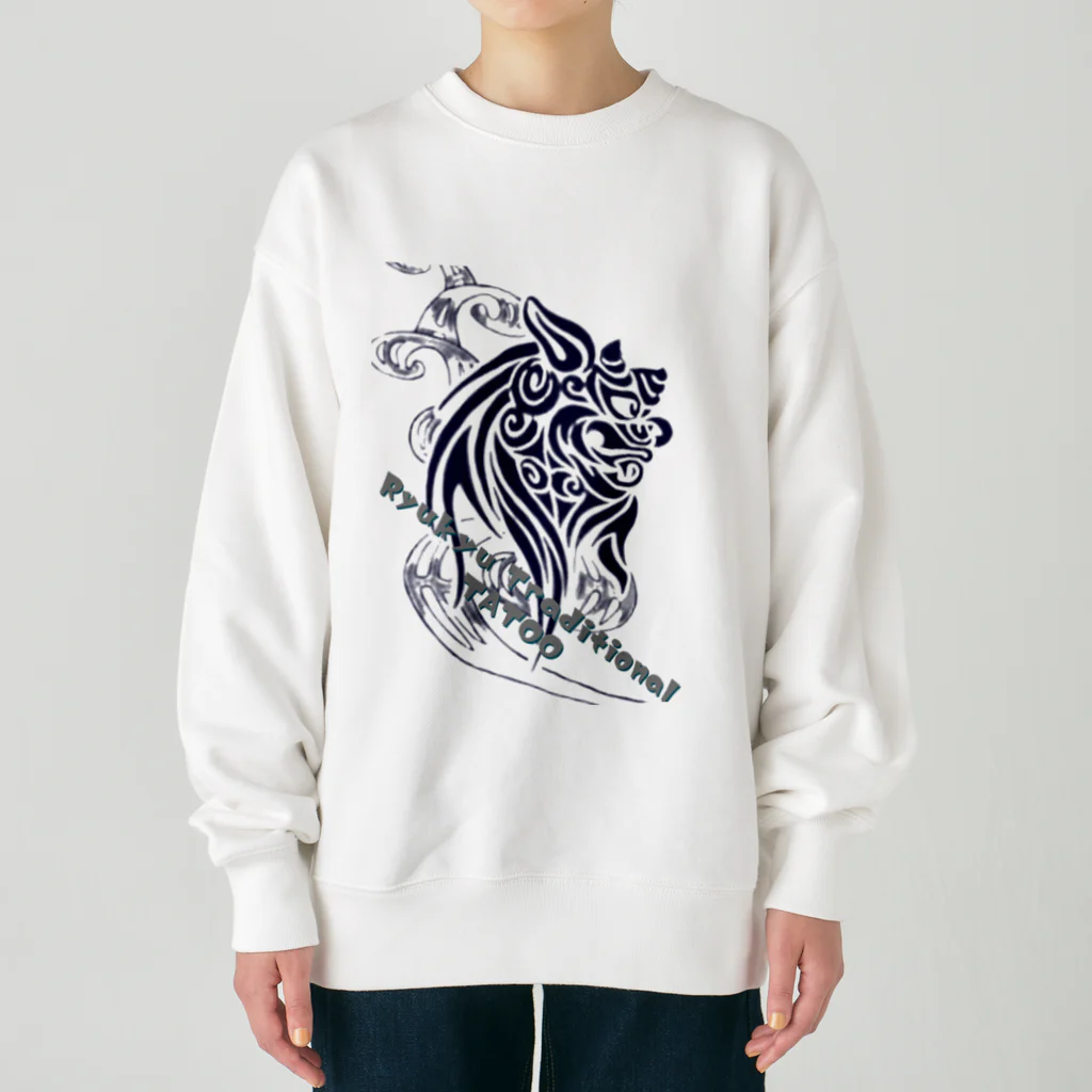 Licca's LickのRyukyu traditional シーサー(絣柄　波) Heavyweight Crew Neck Sweatshirt