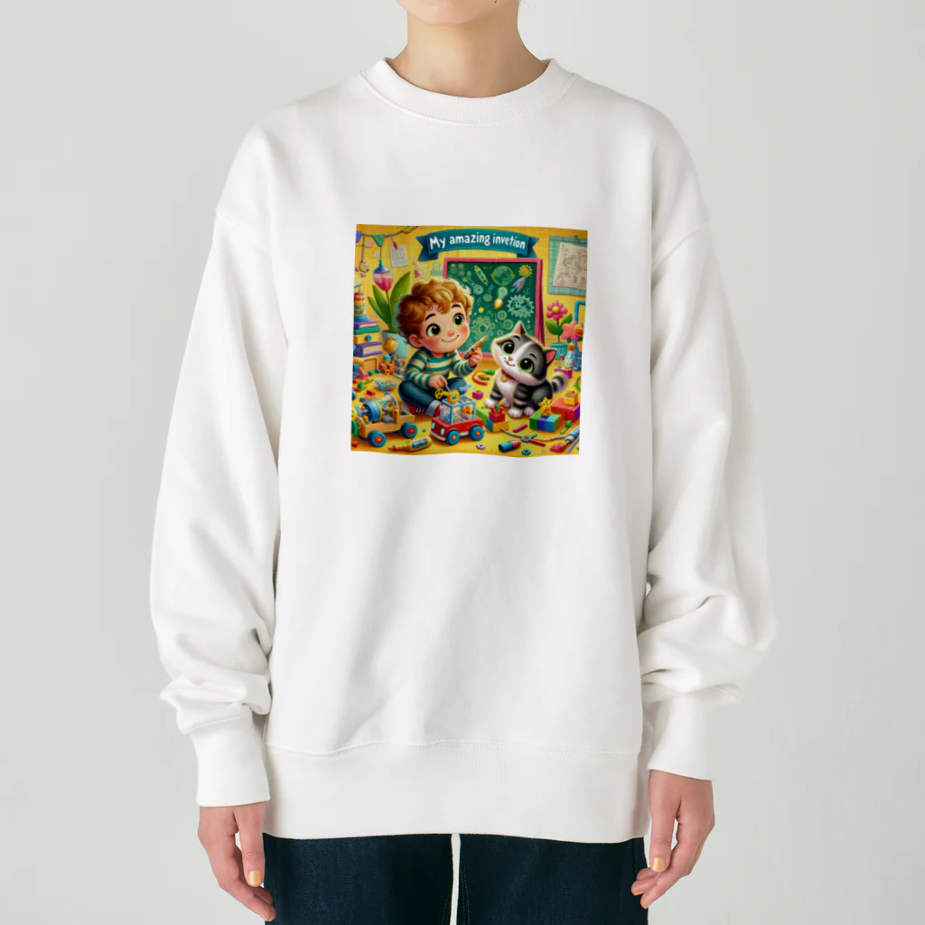 ほっこり絵音舎のぼくのすごいはつめい Heavyweight Crew Neck Sweatshirt