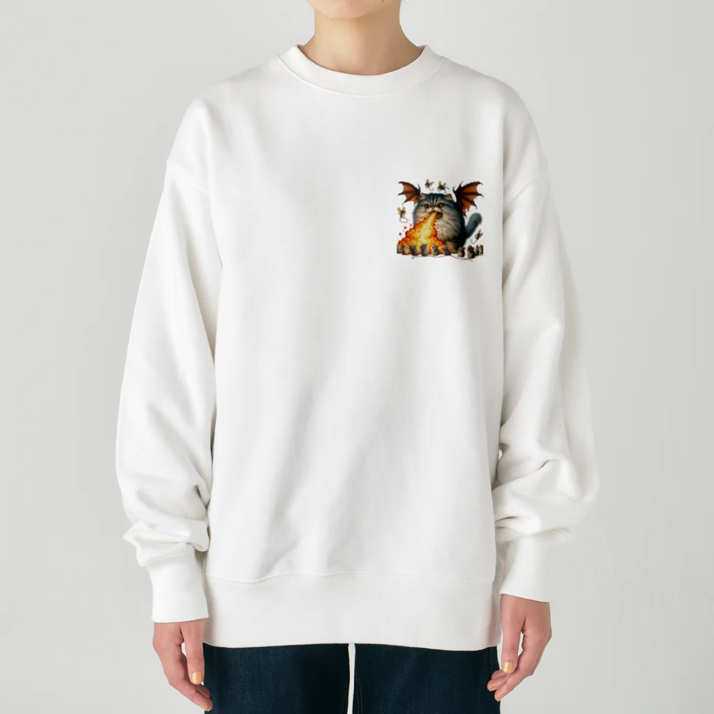 nekodoragonのブサカワ！火噴き猫ドラゴン　背景透過ver Heavyweight Crew Neck Sweatshirt