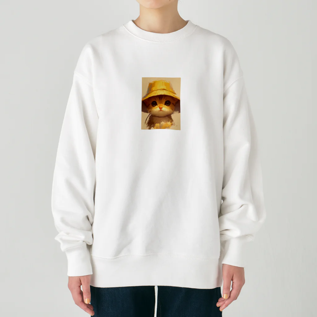 AQUAMETAVERSEの帽子をかぶった可愛い子猫 Marsa Heavyweight Crew Neck Sweatshirt