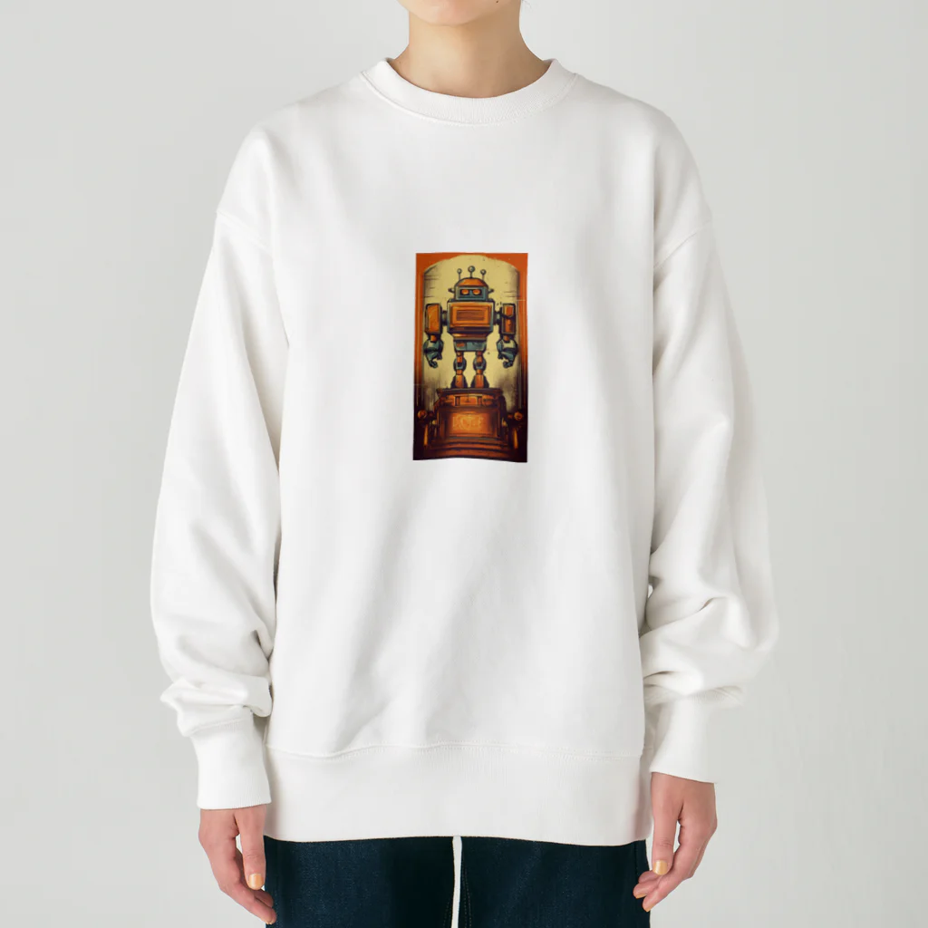 mirinconixのブリキのヴィンテージ風ロボットのイラスト Heavyweight Crew Neck Sweatshirt