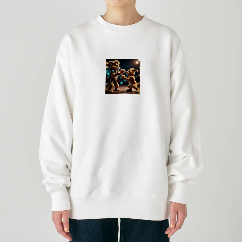 Shuji Nのライオンと子ライオンがボクシング Heavyweight Crew Neck Sweatshirt