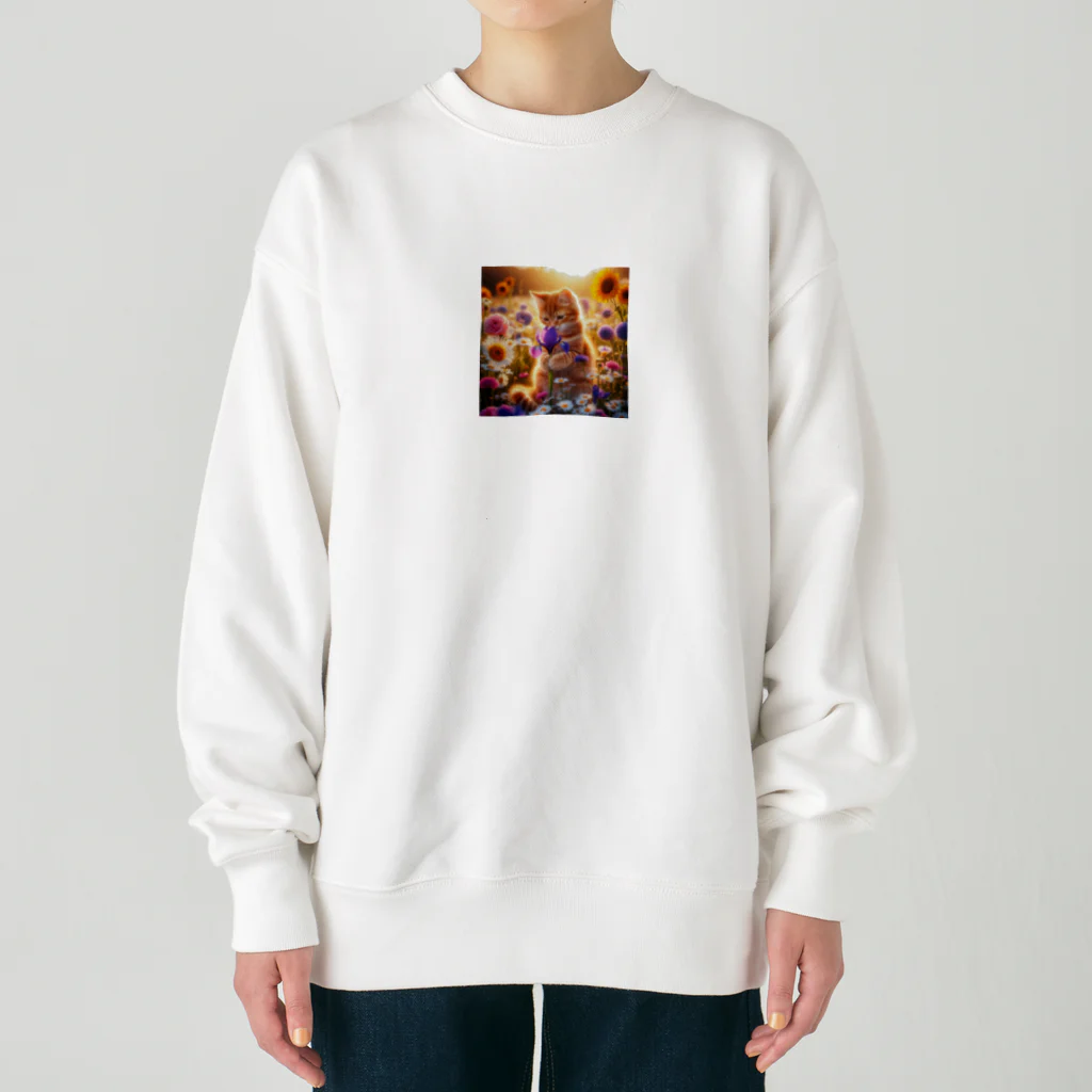 パパネコのキャットandフラワー Heavyweight Crew Neck Sweatshirt