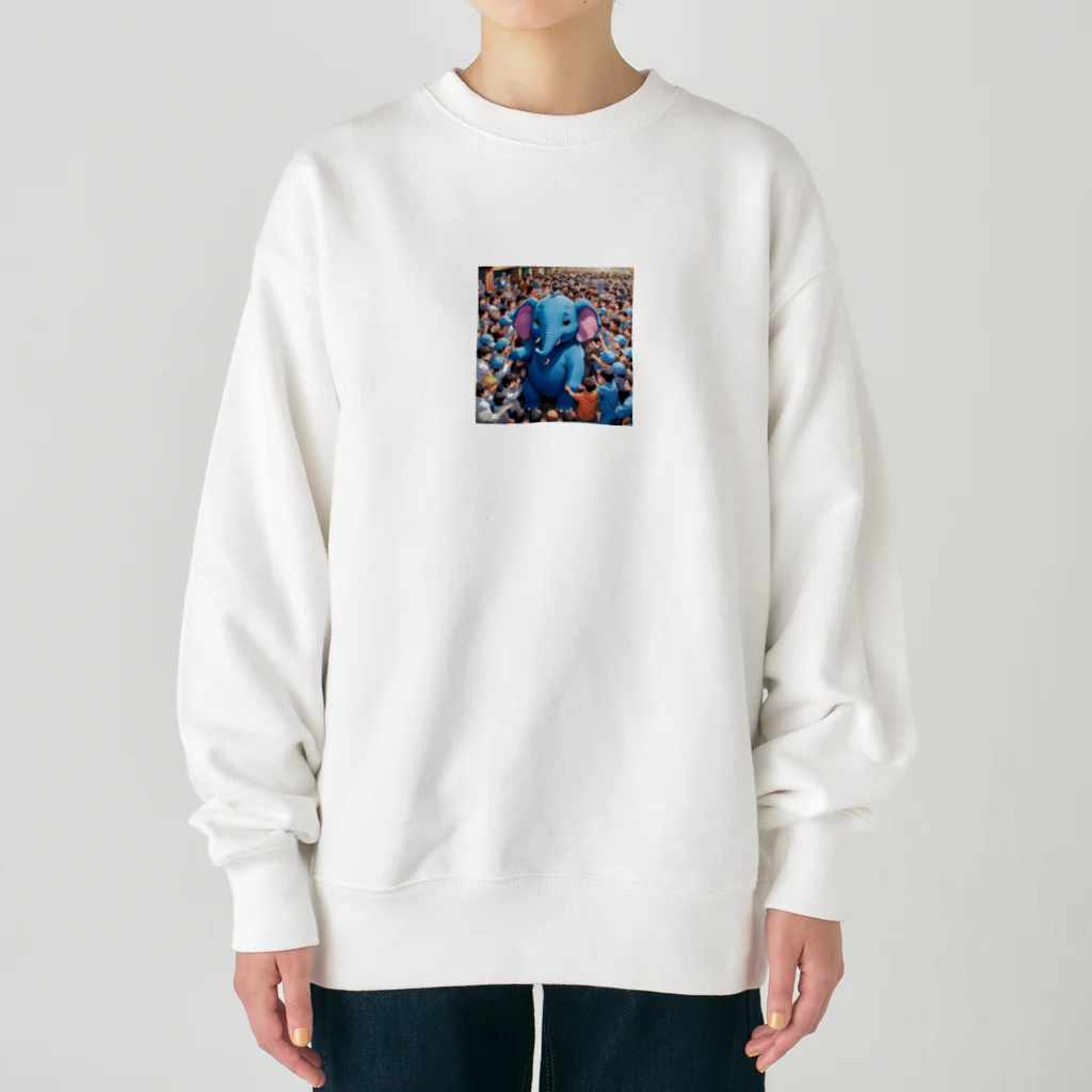 にっくすSTOREの人ごみで押されたり、ぶつけられる青いゾウ Heavyweight Crew Neck Sweatshirt