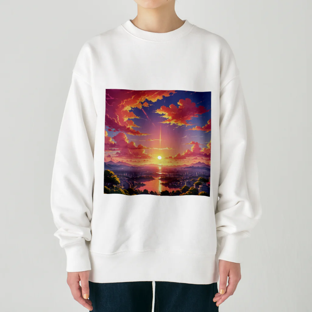 ikeikeikedaの街を照らす夕陽（景色シリーズ） Heavyweight Crew Neck Sweatshirt