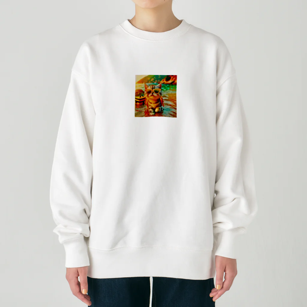 123_maのかわいい猫のイラストグッズ Heavyweight Crew Neck Sweatshirt