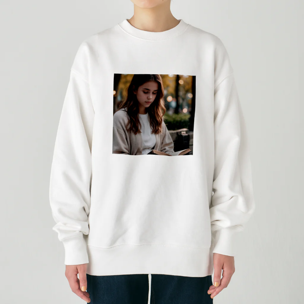 uho_uhoの読書している少女 Heavyweight Crew Neck Sweatshirt