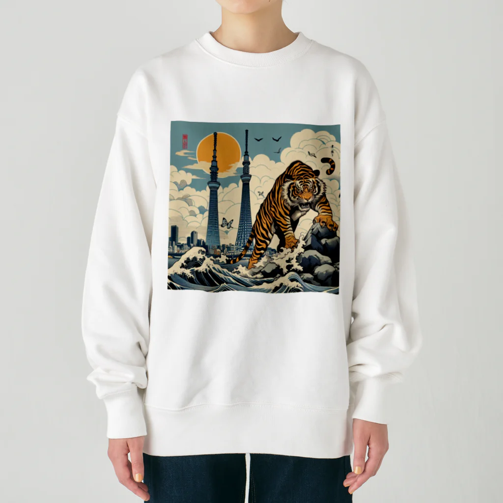 momonekokoのワイルドな虎 Heavyweight Crew Neck Sweatshirt