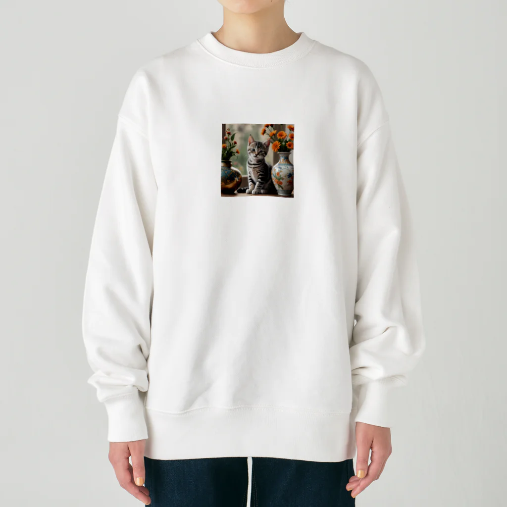 Ten117のアメショと花 Heavyweight Crew Neck Sweatshirt