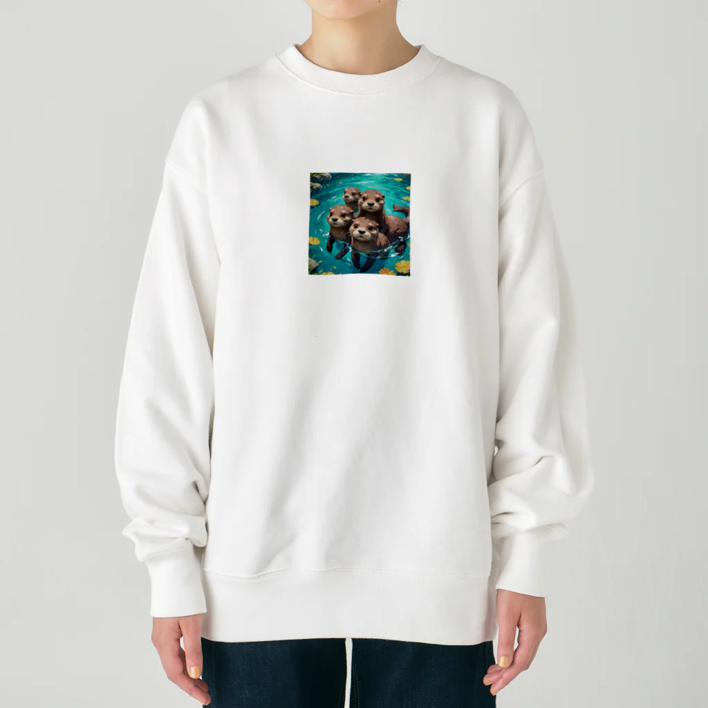 processorの水遊びする親子カワウソ Heavyweight Crew Neck Sweatshirt